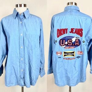 DKNY Jeans Embroidered Long Sleeve Button Down Top
